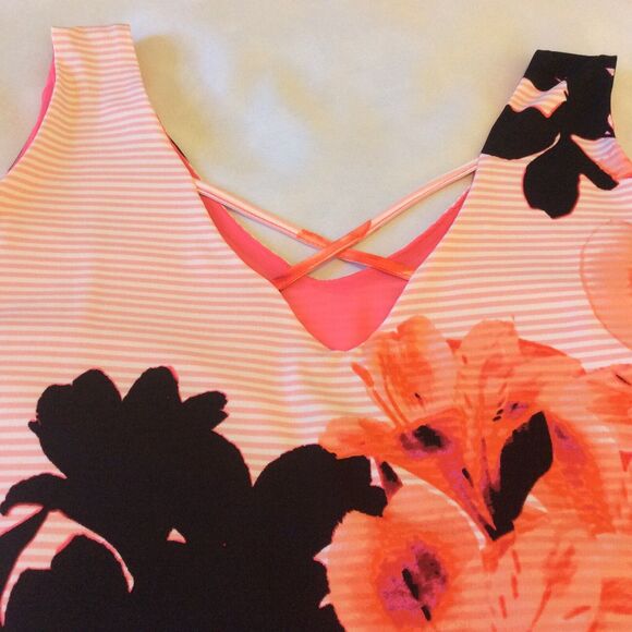 Worthington Woman’s Size PXL Pink Black Floral Sheer Layered Tank/TunIc/Blouse - Picture 6 of 7